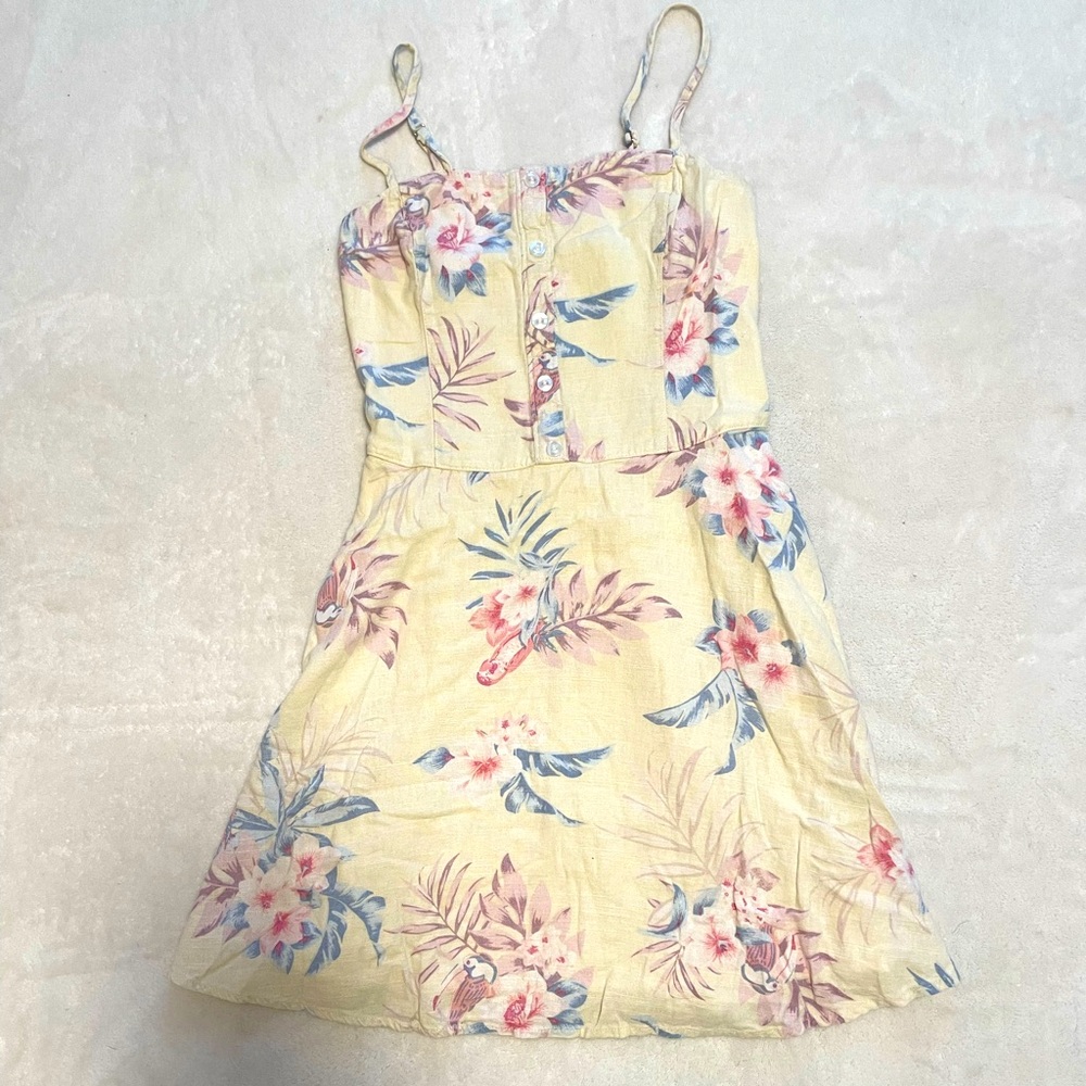 HOLLISTER linen yellow floral dress size S